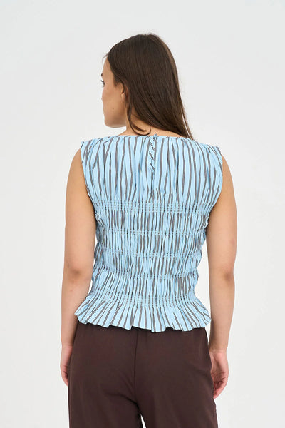HUFFER STRIPE BRIDGET SHIRRED TOP - BAY BLUE