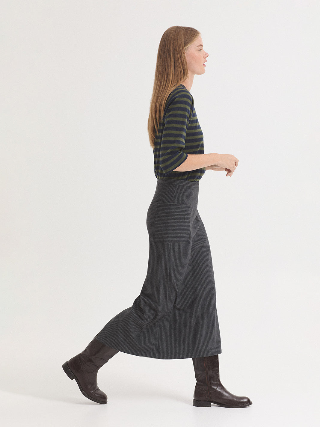 NICE THINGS - SKIRT - GREY PINSTRIPE