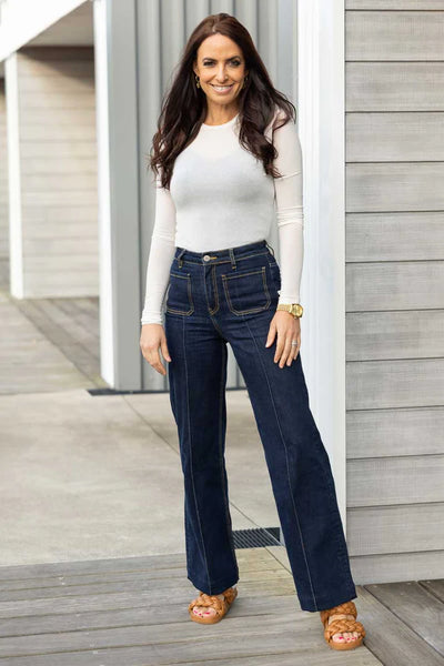 Honey Denim  XENA WIDE LEG JEANS - DARK BLUE