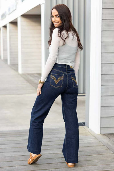 Honey Denim  XENA WIDE LEG JEANS - DARK BLUE