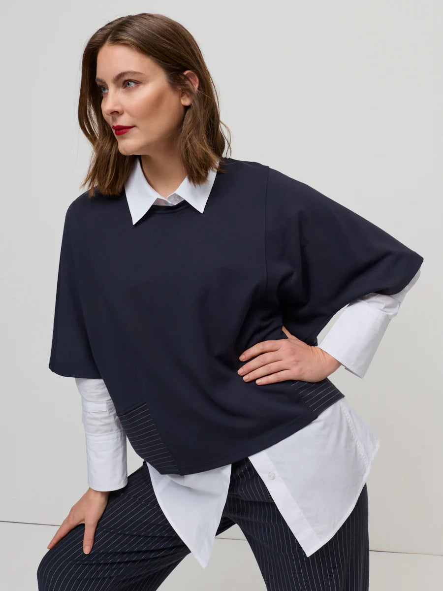 MARCO POLO - SPLICED PINSTRIPE TOP - NAVY