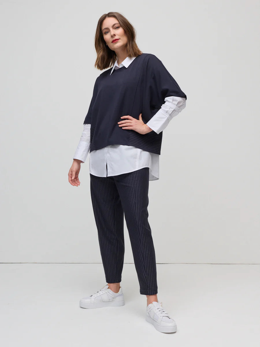 MARCO POLO - SPLICED PINSTRIPE TOP - NAVY