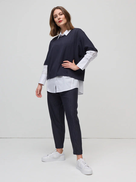 MARCO POLO - SPLICED PINSTRIPE TOP - NAVY