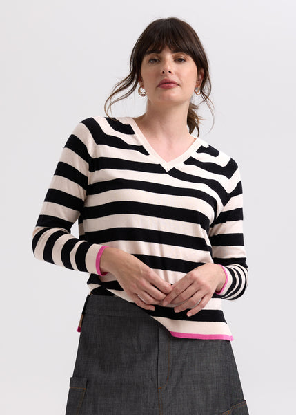 ZAKET & PLOVER - ESSENTIAL STRIPE V JUMPER - SHELL