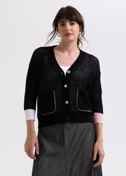 ZAKET & PLOVER - HOLEY CARDI - BLACK