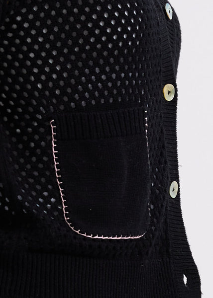 ZAKET & PLOVER - HOLEY CARDI - BLACK