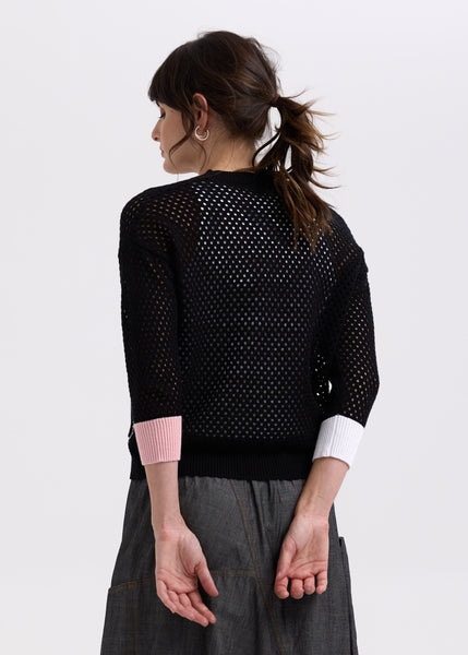 ZAKET & PLOVER - HOLEY CARDI - BLACK