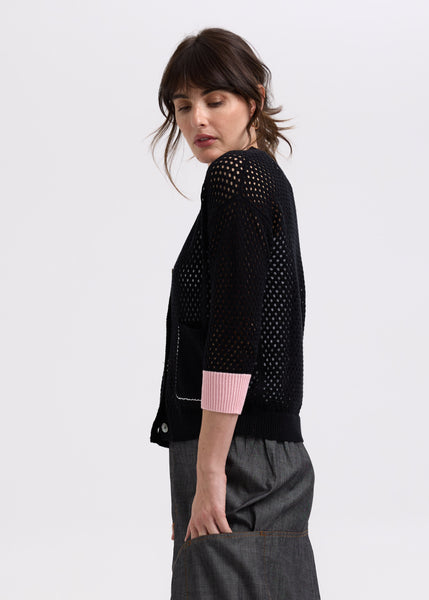 ZAKET & PLOVER - HOLEY CARDI - BLACK