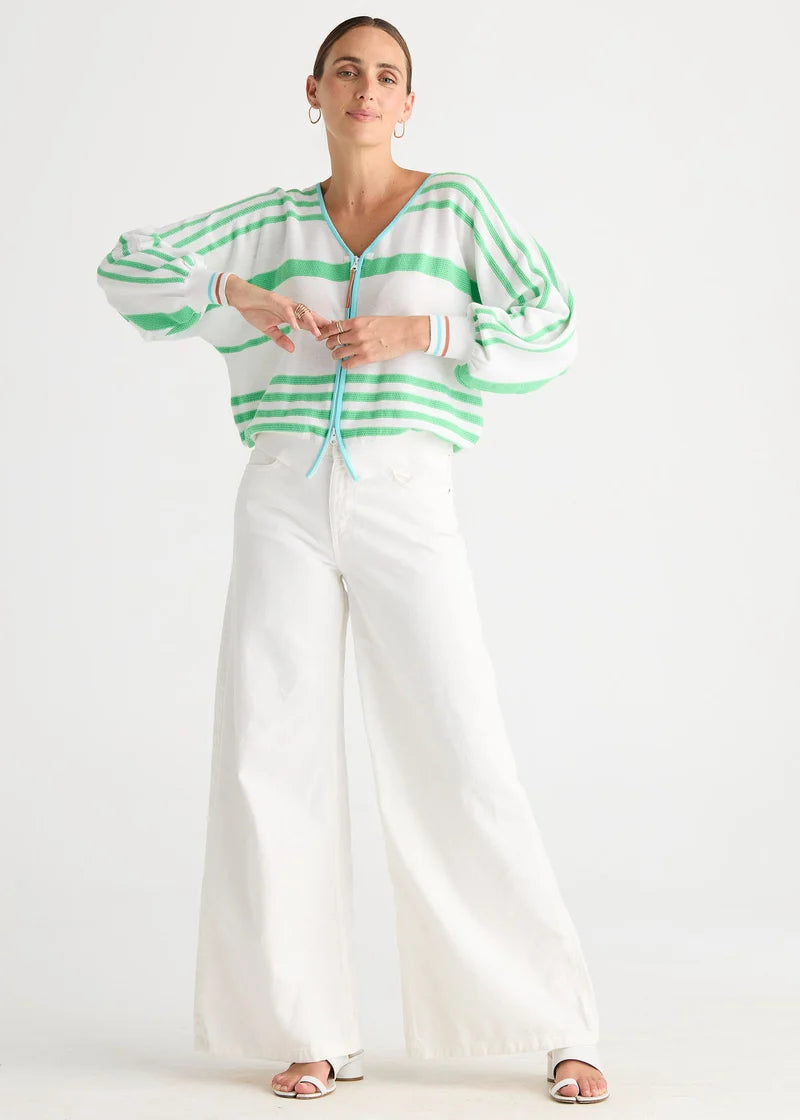 ZAKET & PLOVER - STATEMENT ZIP CARDI - WHITE