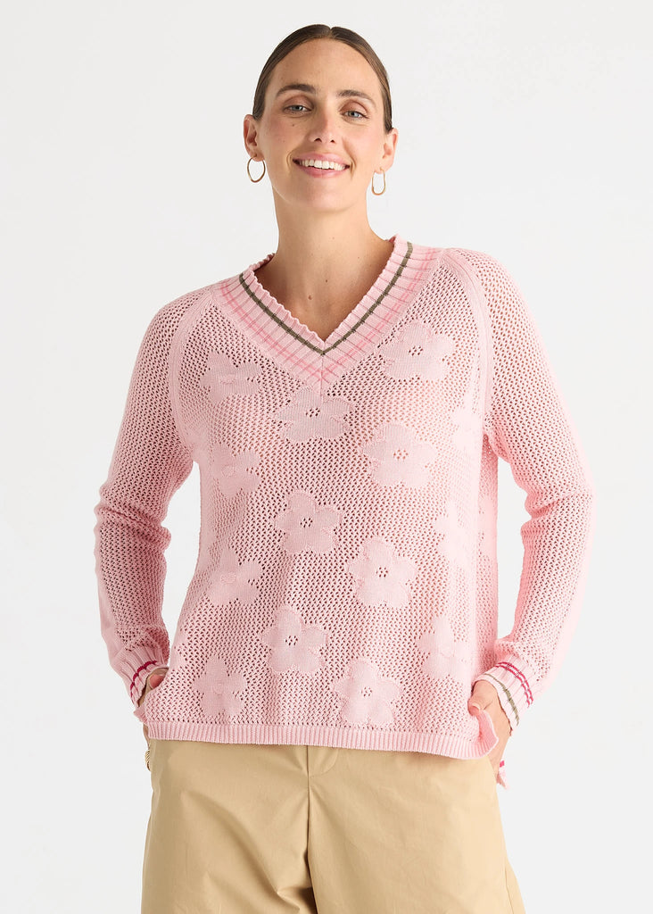 ZAKET & PLOVER - FLORAL POINTELLE VEE - BLUSH