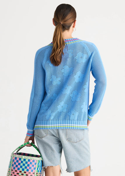 ZAKET & PLOVER - FLORAL POINTELLE VEE - CORNFLOWER