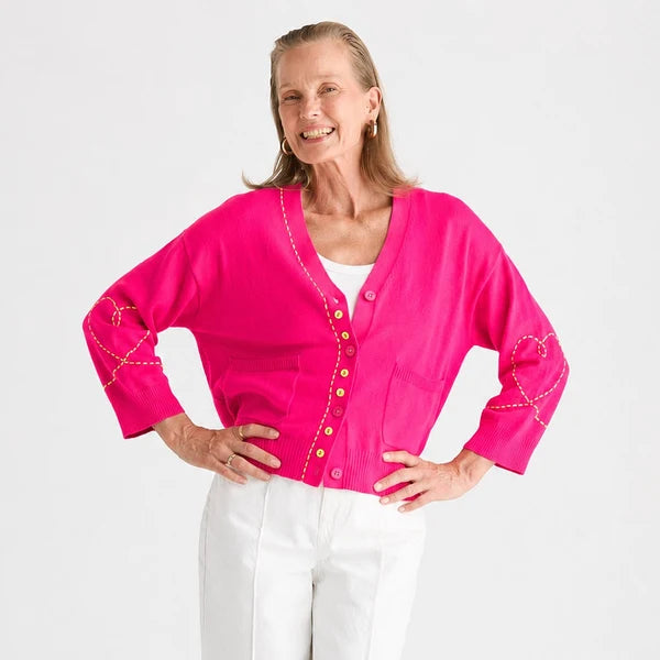 ZAKET & PLOVER - SWEET HEART CARDI - POP PINK