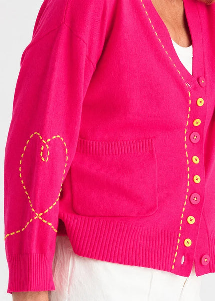 ZAKET & PLOVER - SWEET HEART CARDI - POP PINK