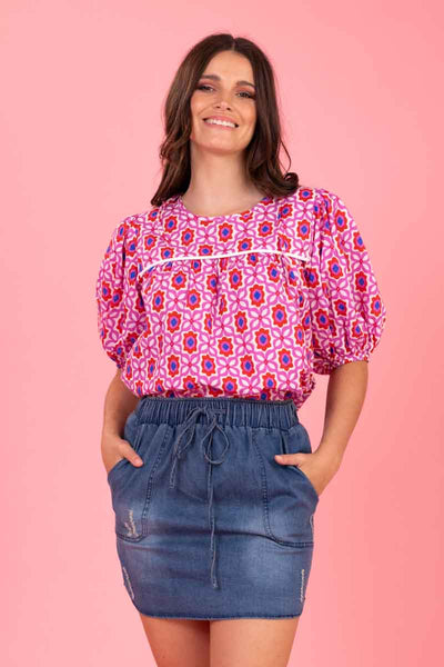 Charlo Zoe Top - Pink Red Print