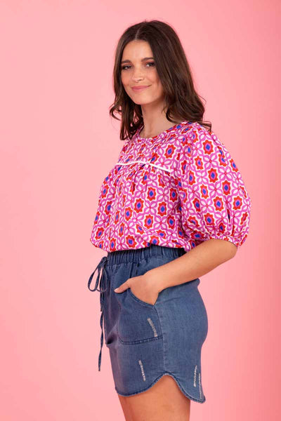 Charlo Zoe Top - Pink Red Print