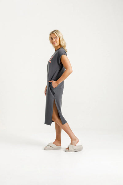 Homelee ADELE DRESS - GRAPHITE w BLOSSOM BERRY BOW