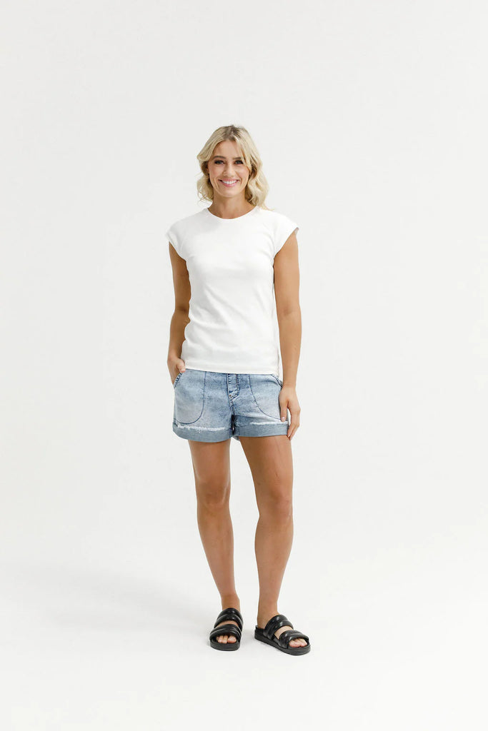 Homelee  RIBBED RAGLAN TEE - VANILLA