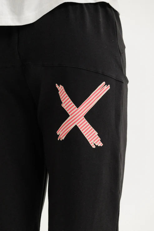 HOMELEE - AVENUE PANTS - BLACK w CORAL STRIPE