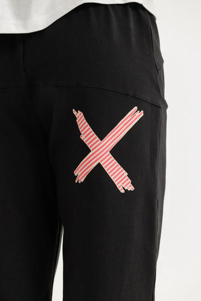 HOMELEE - AVENUE PANTS - BLACK w CORAL STRIPE