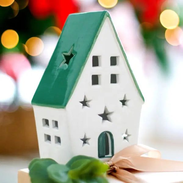 SPLOSH - CHRISTMAS GREEN LIGHT UP CERAMIC HOUSE