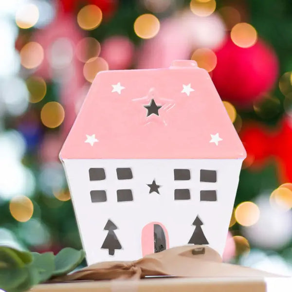 SPLOSH - CHRISTMAS PINK LIGHT UP CERAMIC HOUSE