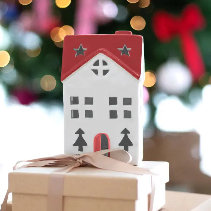 SPLOSH - CHRISTMAS RED LIGHT UP CERAMIC HOUSE