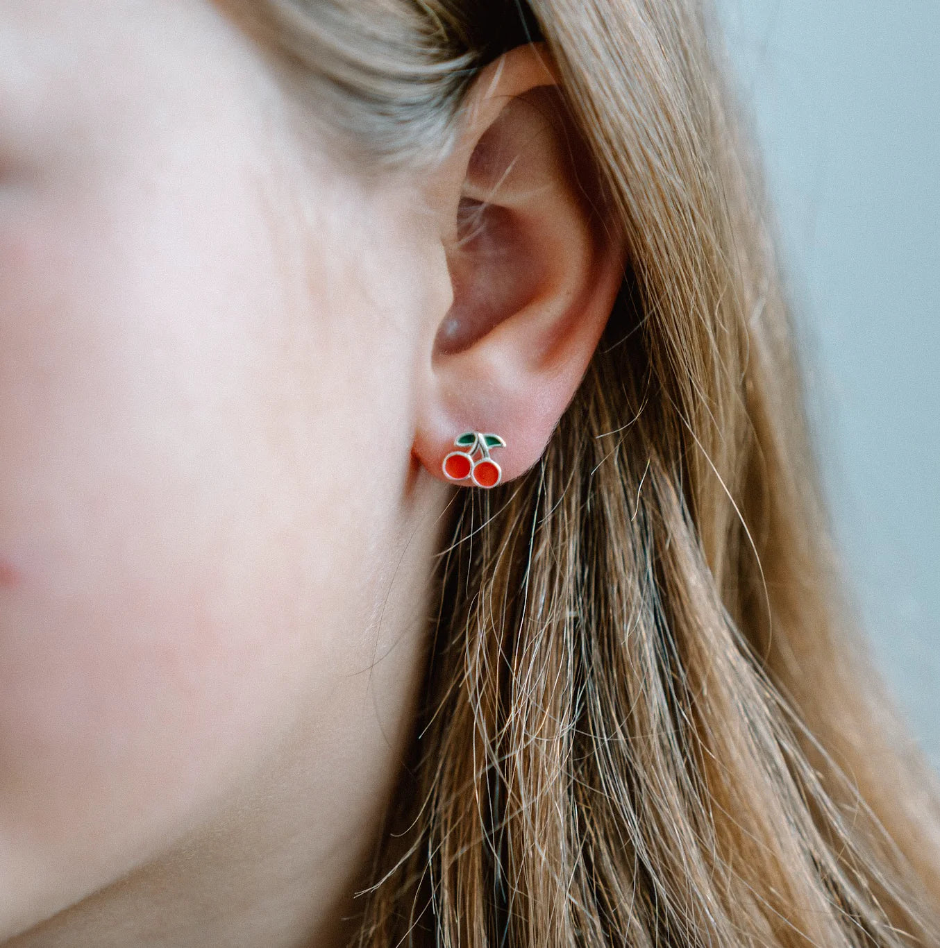 Silver Linings Collective Original Design KIDS - CHERRY ENAMEL STUDS