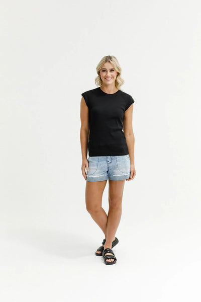 Homelee  RIBBED RAGLAN TEE - BLACK