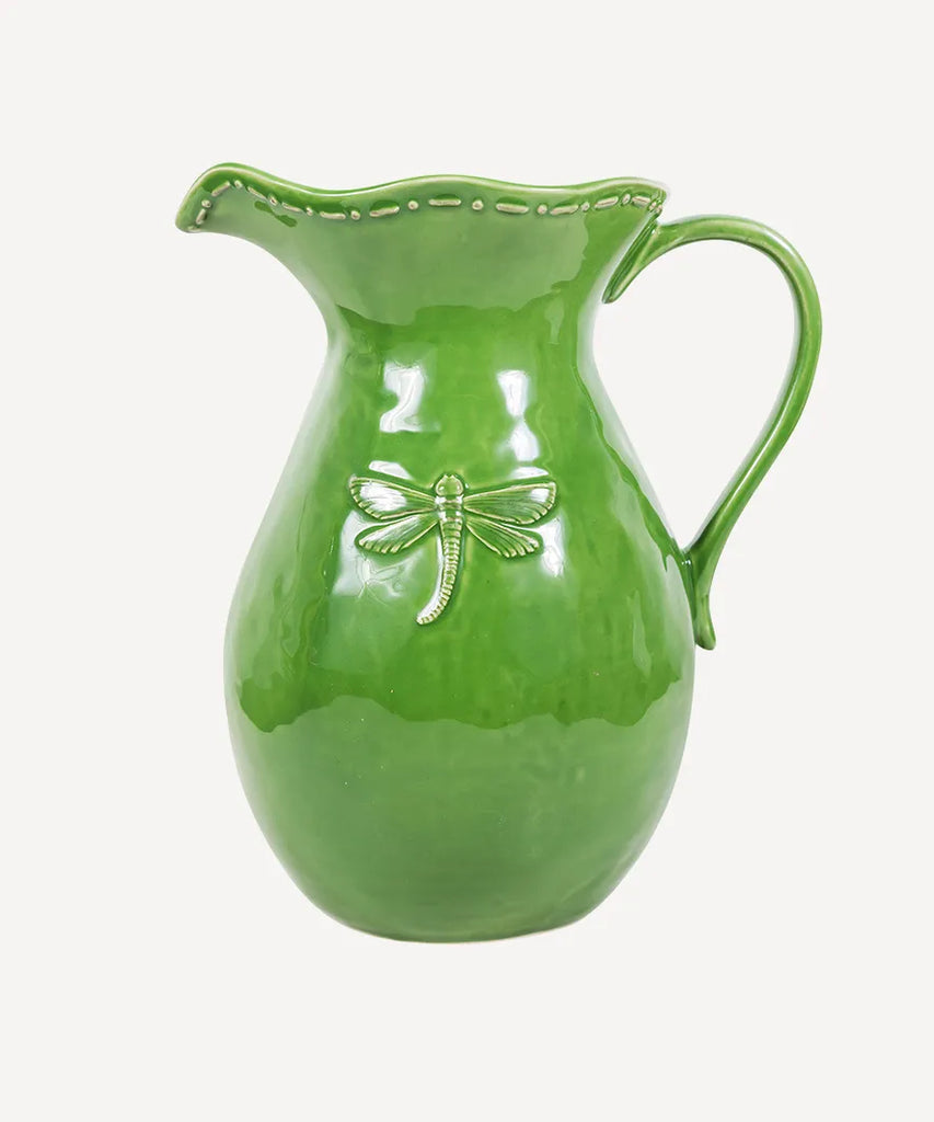 French Country Dragonfly Stoneware - Green Jug Large