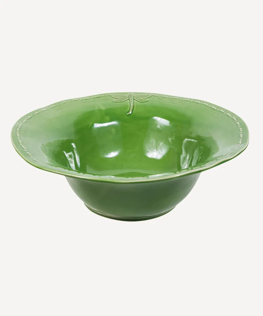 French Country Dragonfly Stoneware -  Green Bowl - Large