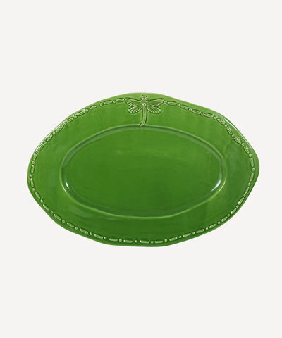 French Country Dragonfly Stoneware - Green Oval Platter - Large