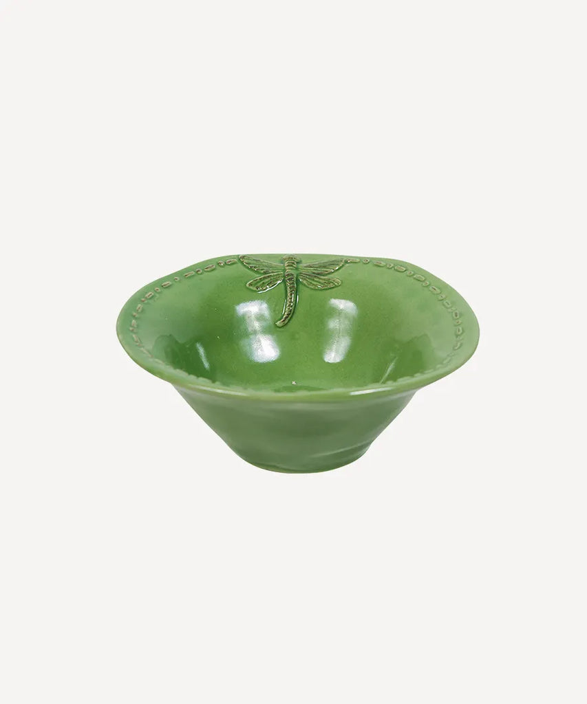 French Country Dragonfly Stoneware - Green Salt Bowl