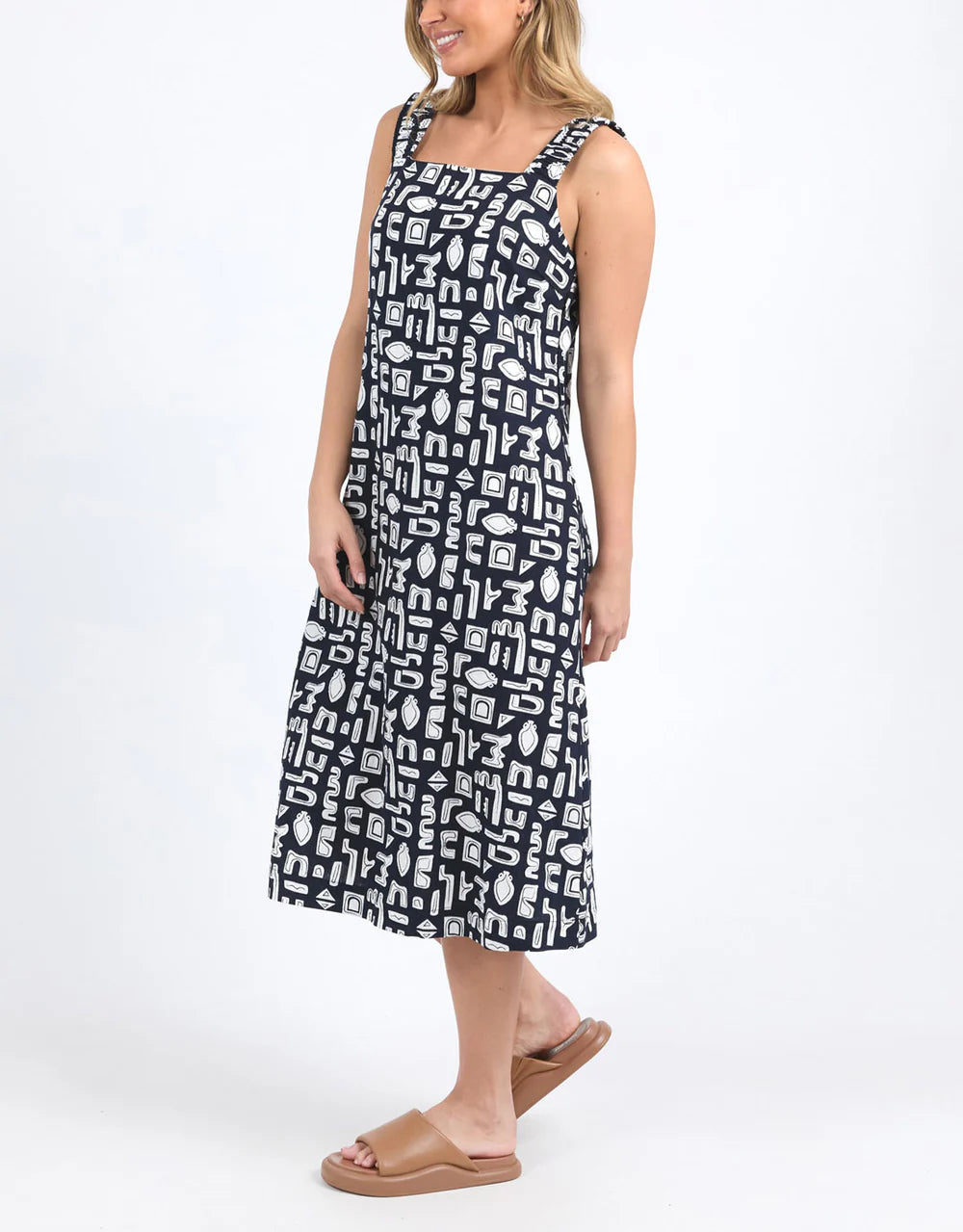 Foxwood - ETCHED GEO DRESS - NAVY