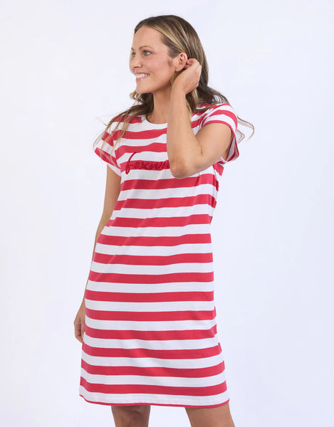 Foxwood - SIGNATURE STRIPE TEE DRESS - CAYENNE/WHITE STRIPE