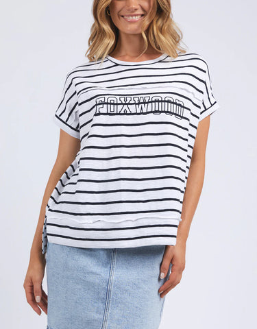 Foxwood -  THROW ON S/S STRIPE TEE - WHITE/NAVY STRIPE