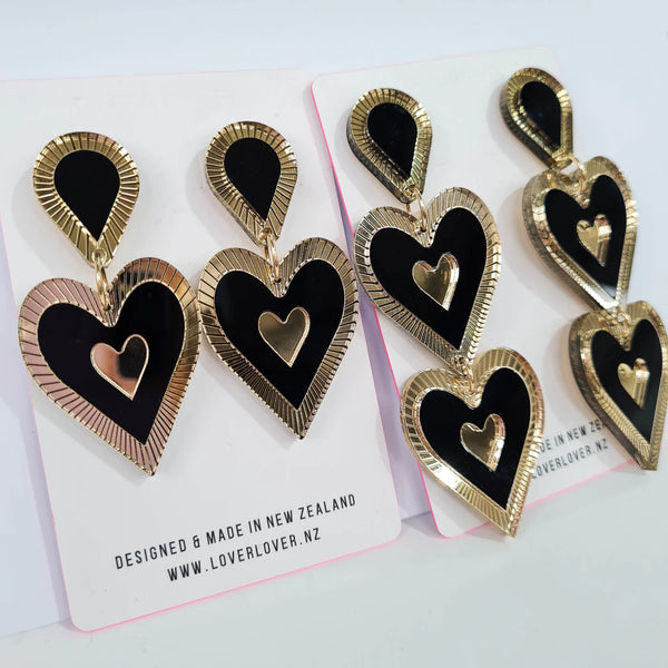 LOVER LOVER Earrings FREINA SINGLE DROP BLACK-GOLD