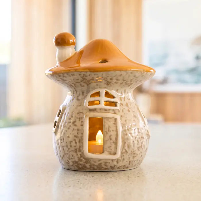 SPLOSH - WHIMSICAL GARDEN CERAMIC MEADOW MUSHROOM LIGHT UP HOUSE