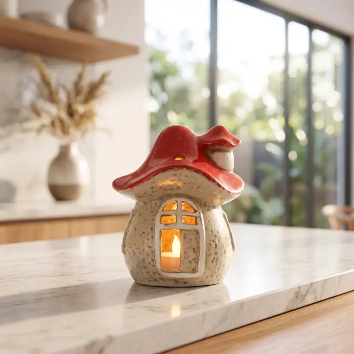 SPLOSH - WHIMSICAL GARDEN CERAMIC MALLOW MUSHROOM LIGHT UP HOUSE