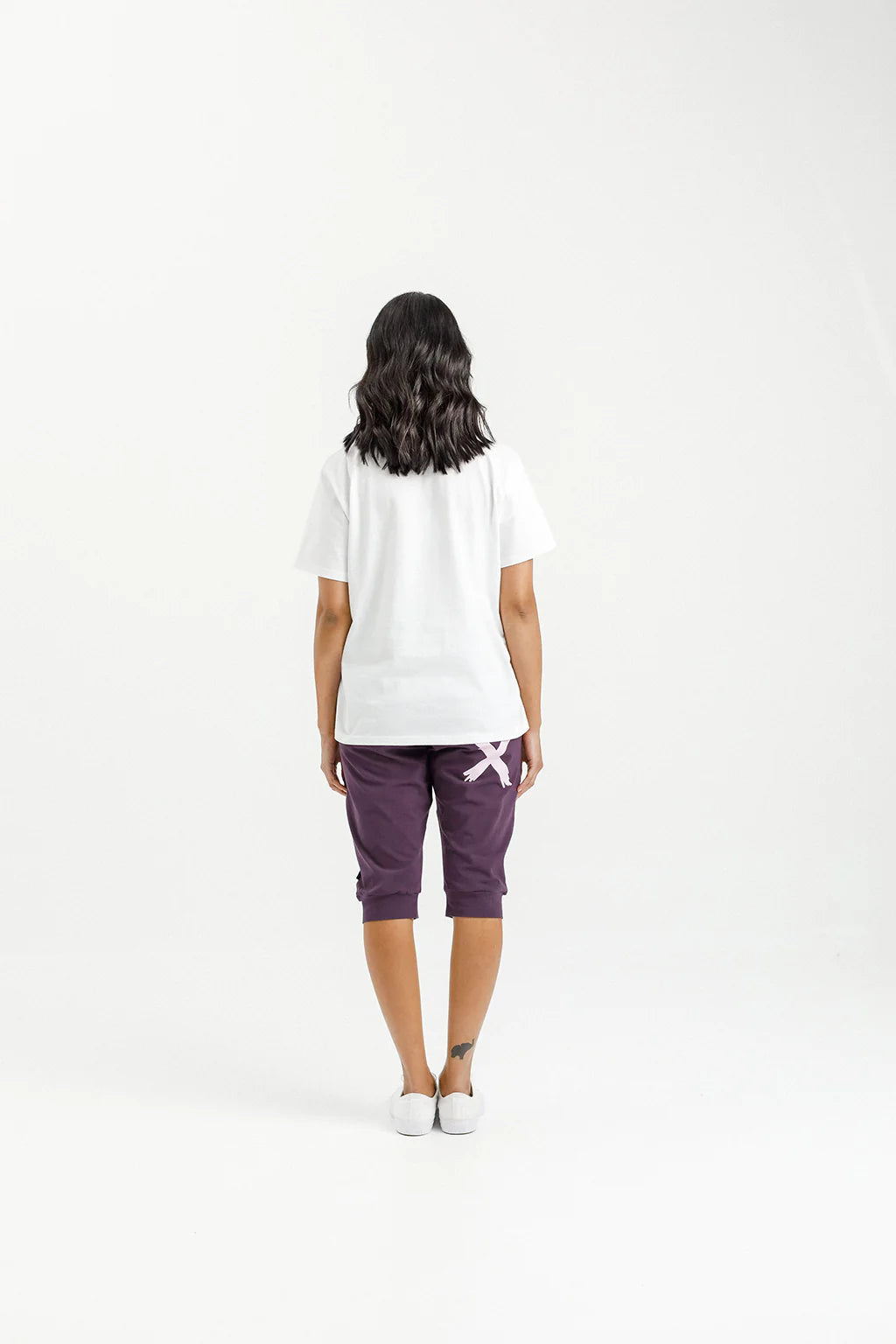 home-lee - 3/4 Apartment Pants - PLUM with Pastel Pink X