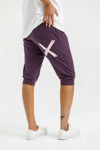 home-lee - 3/4 Apartment Pants - PLUM with Pastel Pink X