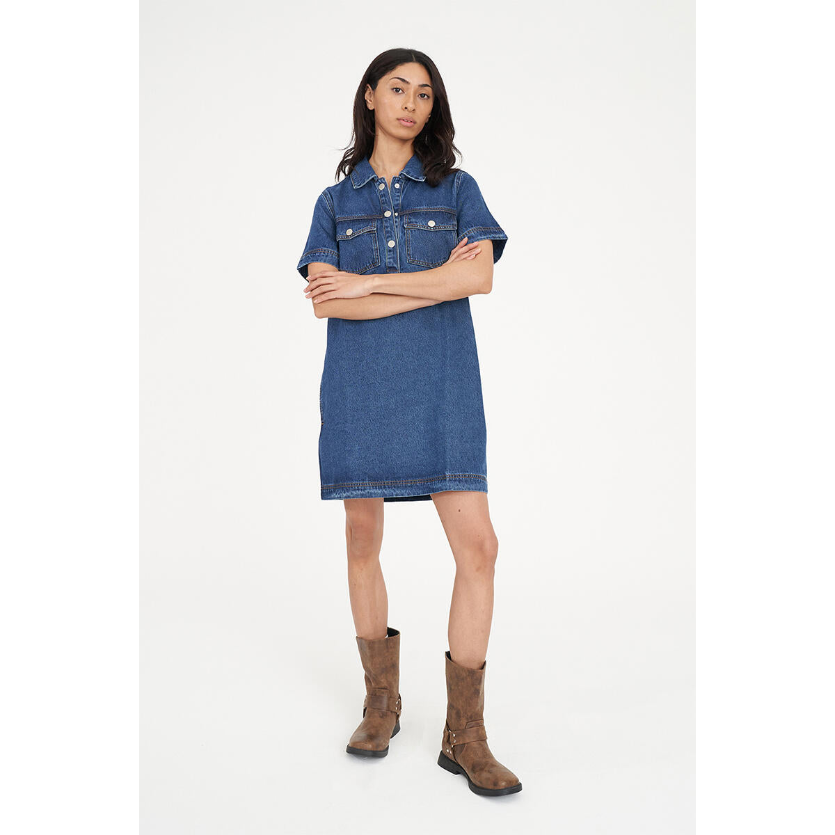 HUFFER - DENIM S/S SHIRT DRESS - RODEO BLUE