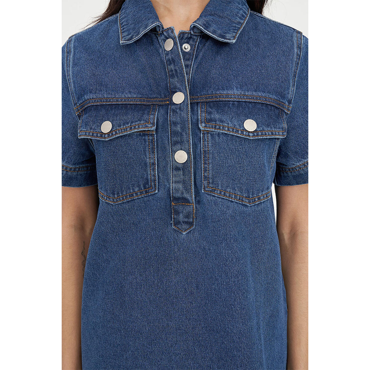 HUFFER - DENIM S/S SHIRT DRESS - RODEO BLUE