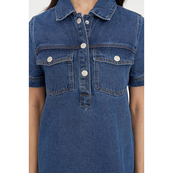 HUFFER - DENIM S/S SHIRT DRESS - RODEO BLUE