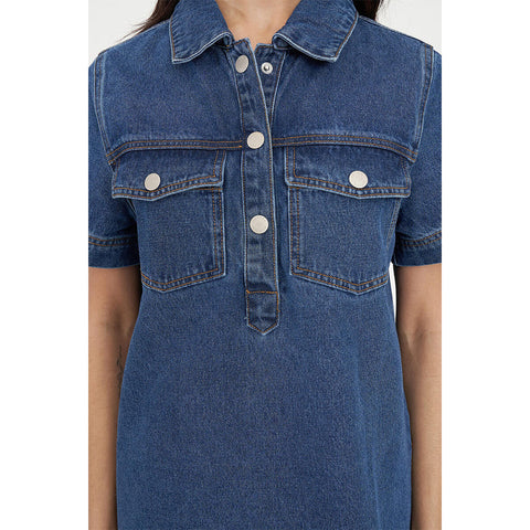 HUFFER - DENIM S/S SHIRT DRESS - RODEO BLUE