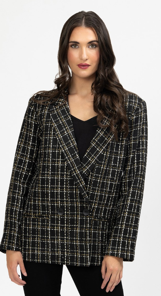 SEEKING LOLA - DYLAN BLAZER - BLACK GOLD LUREX CHECK