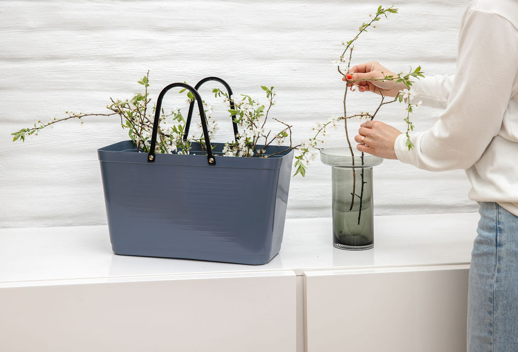 Large Pigeon Blue  Hinza Bag - Green Plastic