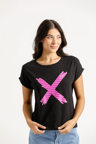 Homelee JACKIE TEE - BLACK w CANDY STRIPE X