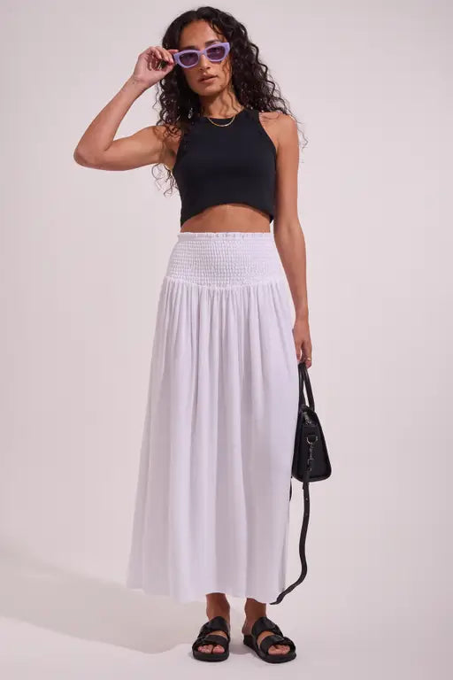 All About Eve - LUXE LINEN SHOIRRED MAXI SKIRT - VINTAGE WHITE