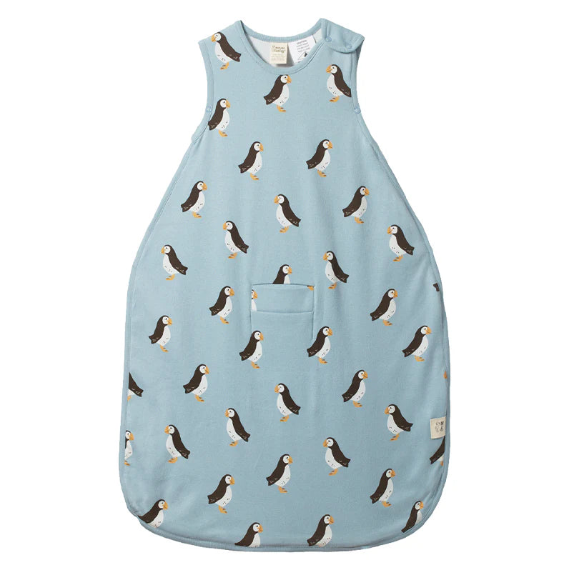 Nature Baby - Cotton & Merino Sleeping Bag  - Puffin Print 3-24m