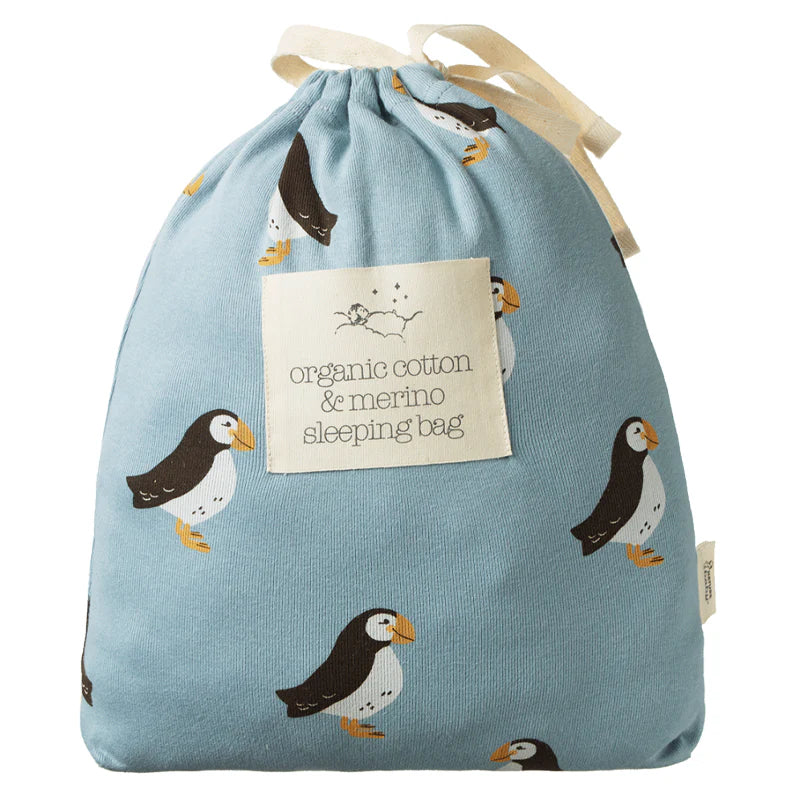 Nature Baby - Cotton & Merino Sleeping Bag  - Puffin Print 3-24m